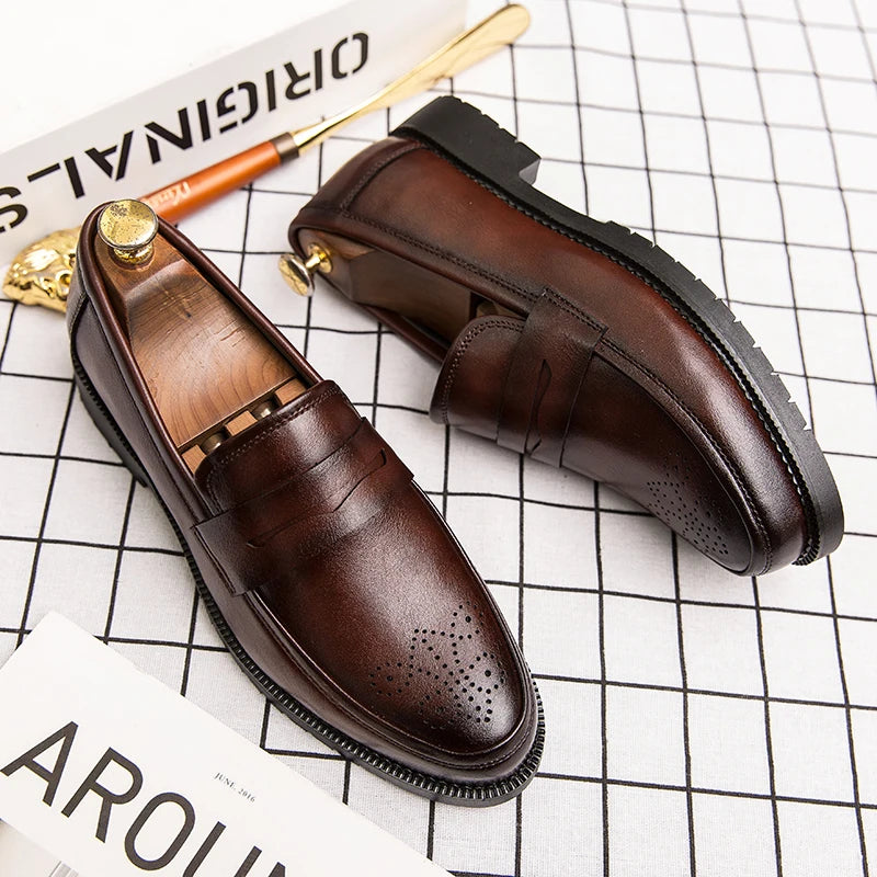 Classic Retro Men's Dress Shoes Business Style Party Leather Formal Shoes Wedding Shoes Men's Flats Leather Oxfords Loafers