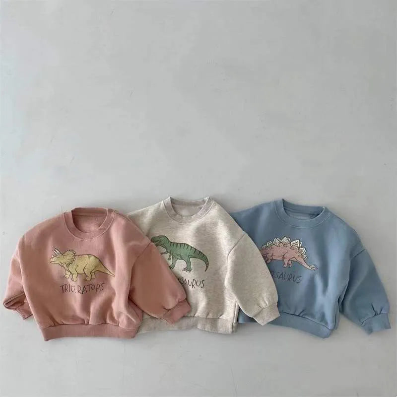 Spring Boys Dinosaur Pullover Autumn Baby Girls Sweater Shirt With Fleece Warm Long Sleeve Tops Kids Clothing Dinosaur Hoodies  kids girls boys