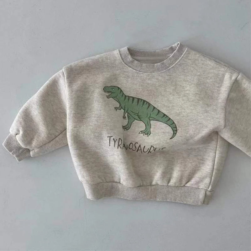 Spring Boys Dinosaur Pullover Autumn Baby Girls Sweater Shirt With Fleece Warm Long Sleeve Tops Kids Clothing Dinosaur Hoodies  kids girls boys