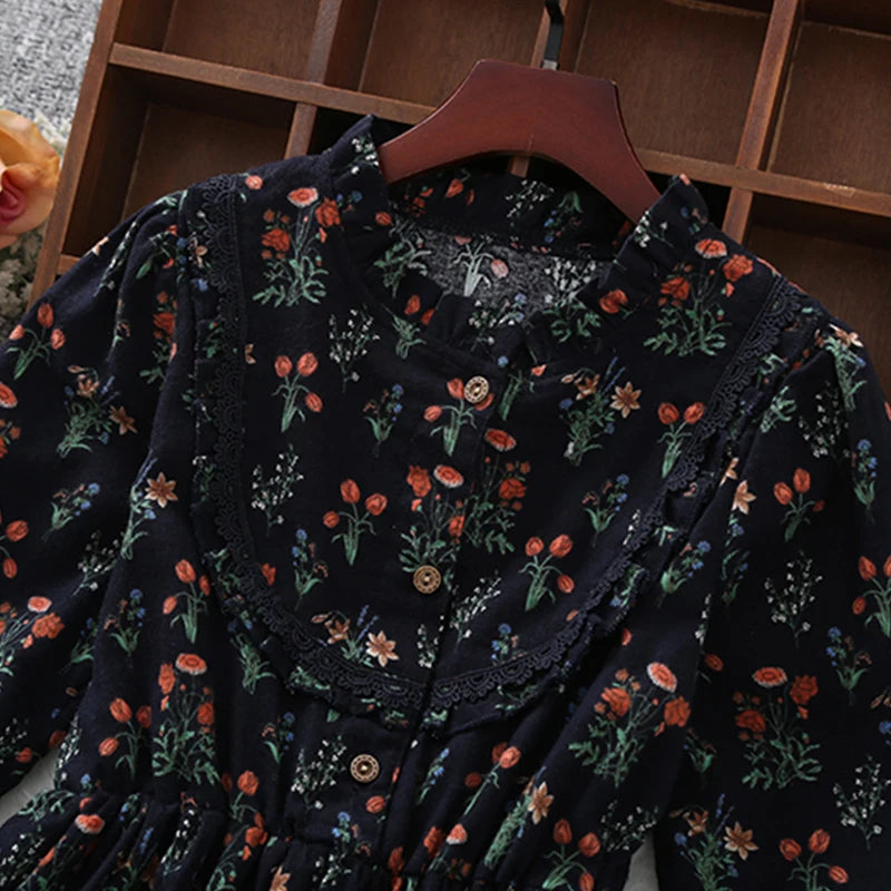 Cotton Baby Girls Dresses Spring Autumn Long Sleeve Floral Print Kids Clothes for Teens Outfits Vestidos
