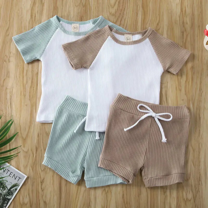 Toddler Baby Girls Boys Kids Summer Clothes Short Sleeve T-shirt Tops + Shorts Pants Outfits Set 0-5Y