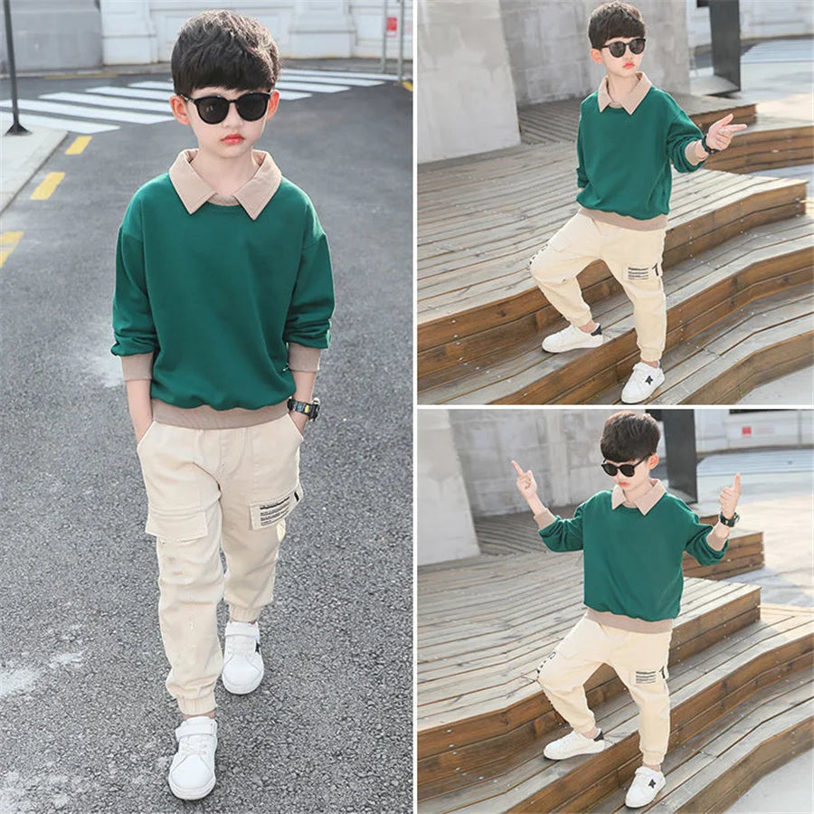 spring Autumn Long Sleeve  Boys Tracksuit Casual Letters Children Clothes Sweater+Trousers 2Pcs Suit Kid