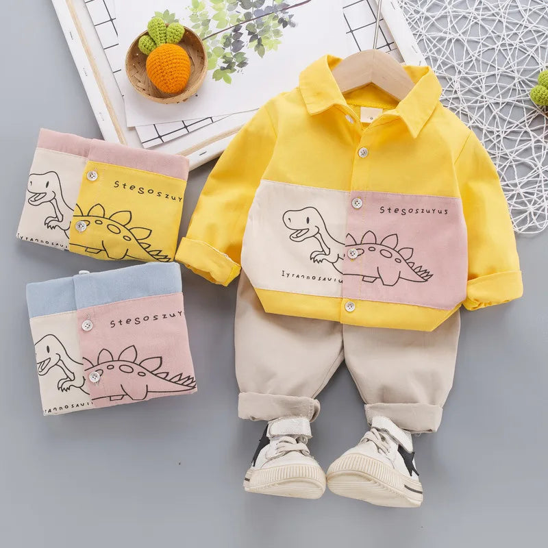 Baby Boys Clothes Autumn Kids Cartoon Dinosaur Shirt+Pants 2 Pieces Children Novelty style Suit Toddler