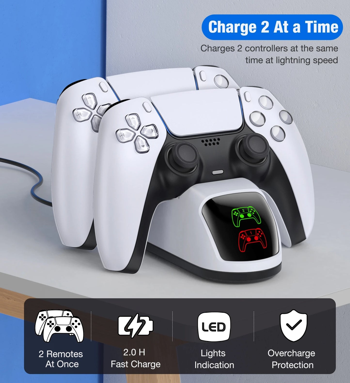Dual Fast Charger for Playstation 5 Controller Charger Station Charging Cradle Dock Station With LED Indicator for PS5 Gamepads