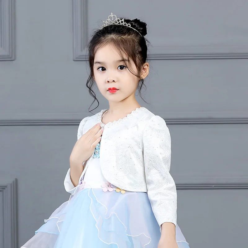 Embroidered Autumn Kids Girl Coat Spring Long Sleeve Lace Flower White Short Jacket For Birthday Party Baby Girls Outerwear