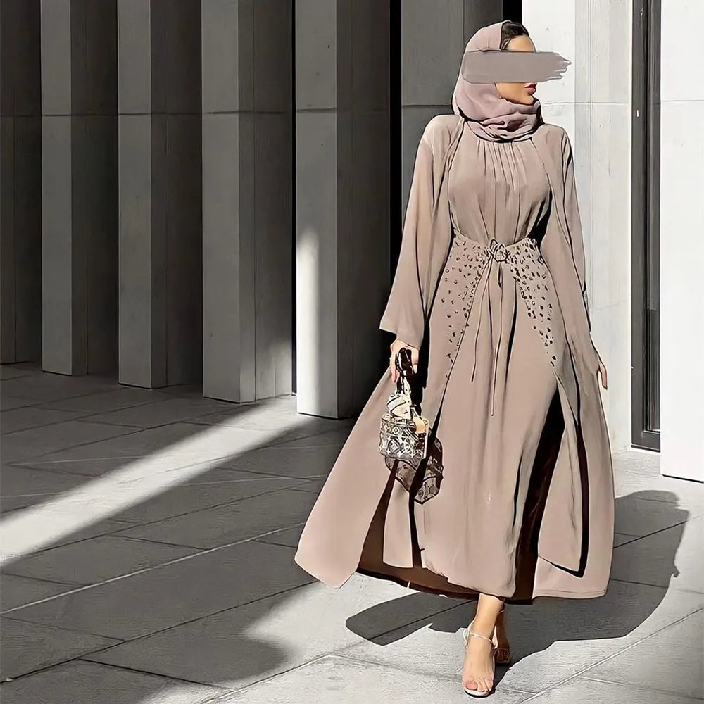 Open Abaya Islam Arabic Muslim Sets Hijab Prayer Long Dress For Women Robe Longue Kimono Femme Musulmane