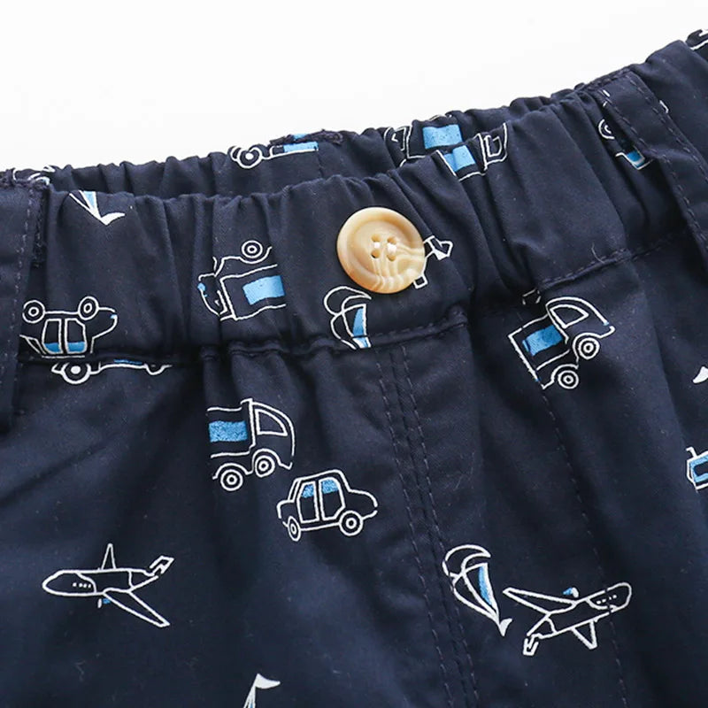 Boys Beach Shorts Causal Clothes Cotton Car Plane Print Pocket Elastic Shorts For Kids Baby Boys