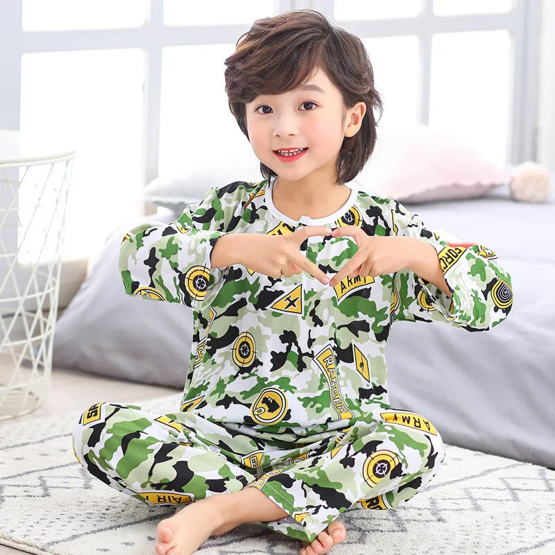 Teens Pijamas Boys Sleepwear 100% Cotton Long Sleeve Clothes Sets Cartoon 2Pieces Sets Pyjamas Kids Nightwear