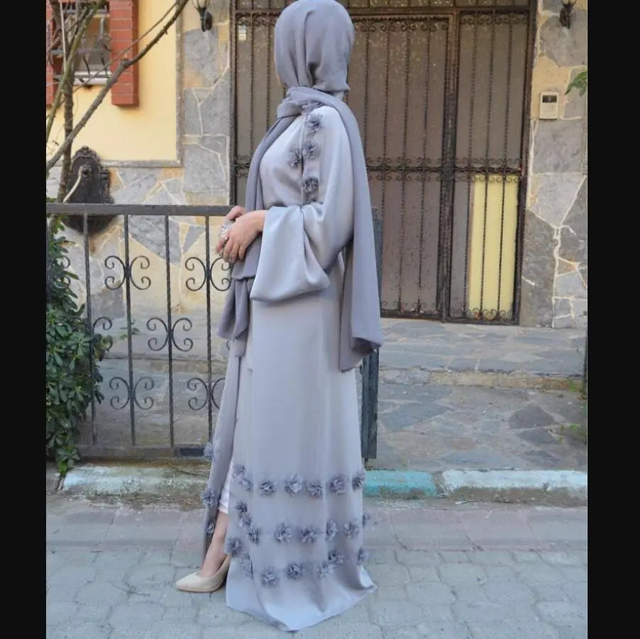 Elegant Full Length Muslim Abaya for women opened kimono cardigan appliques robes  female Muslims Dress Islamic dress