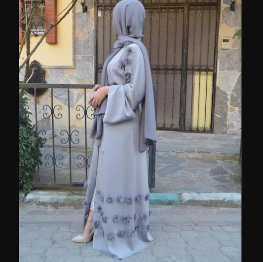Elegant Full Length Muslim Abaya for women opened kimono cardigan appliques robes  female Muslims Dress Islamic dress