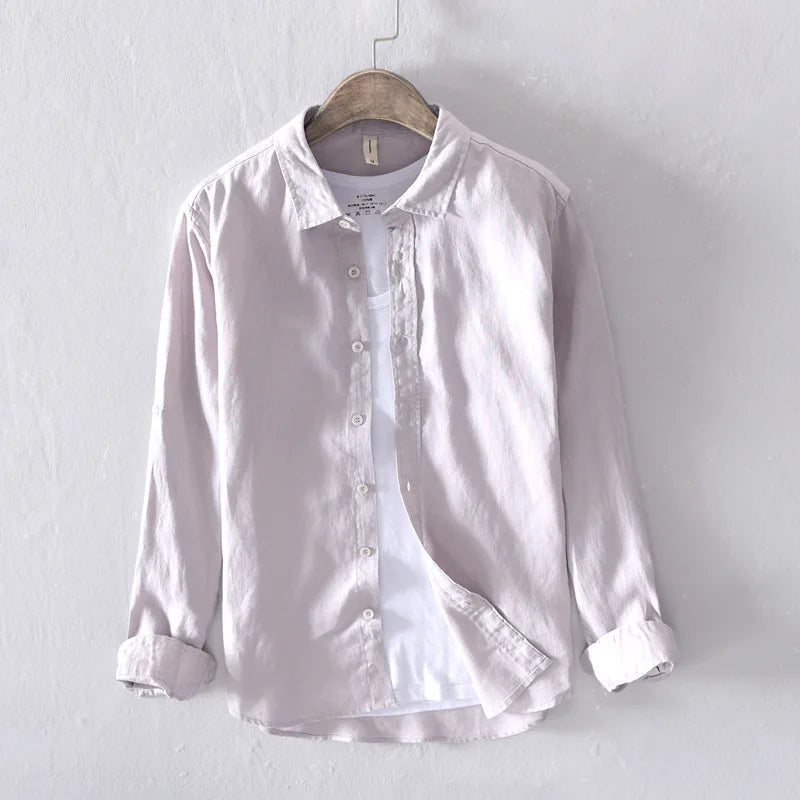 Designer Italy Style 100% Linen Long-sleeved Shirt Men Brand Casual 5 Colors Solid White Shirts For Men Top Camisa Chemise