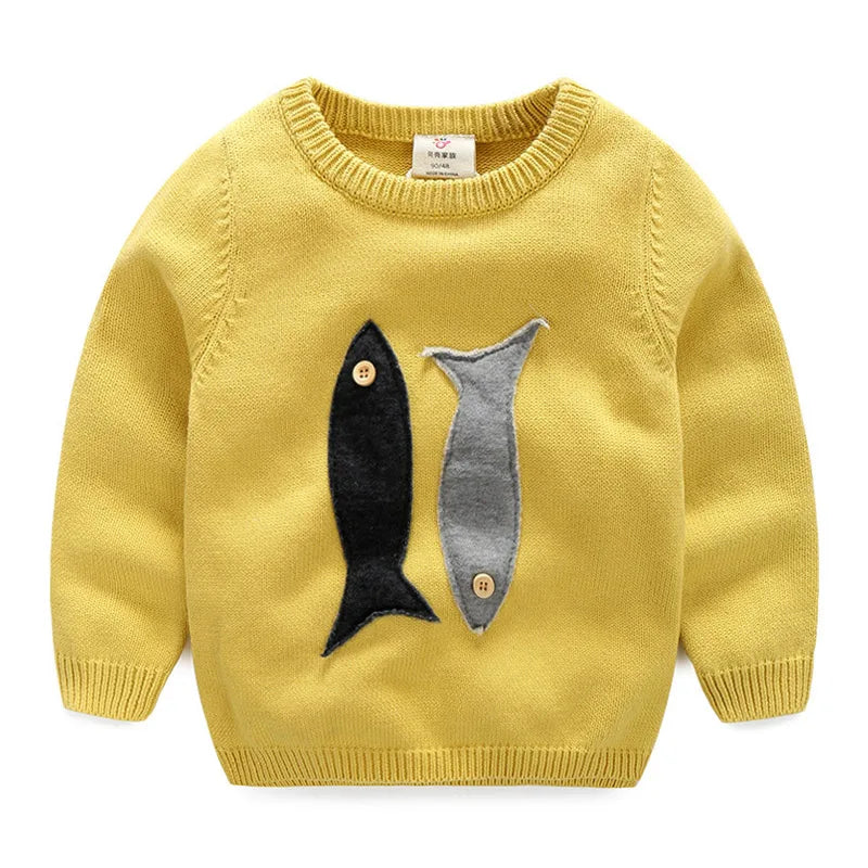 Spring Autumn Winter Teenage Christmas Gift O-Neck Knitted School Child Cartoon Baby Kids Boys Sweater