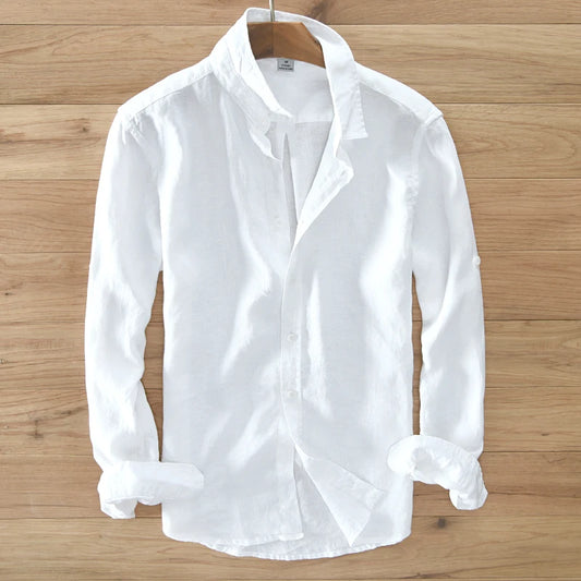Designer Italy Style 100% Linen Long-sleeved Shirt Men Brand Casual 5 Colors Solid White Shirts For Men Top Camisa Chemise