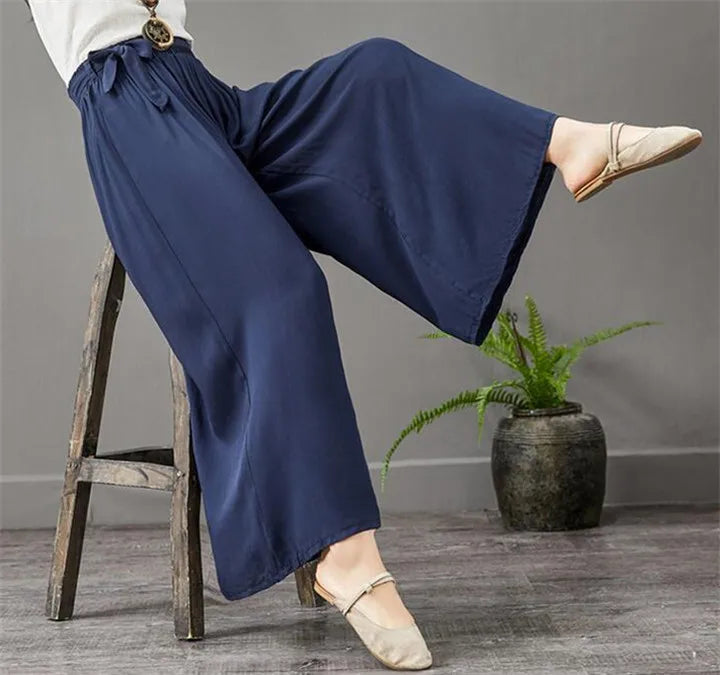 Women' Summer Casual Bohemian Wide Leg Pants  thin cotton linen Trousers fashion Skirts pants