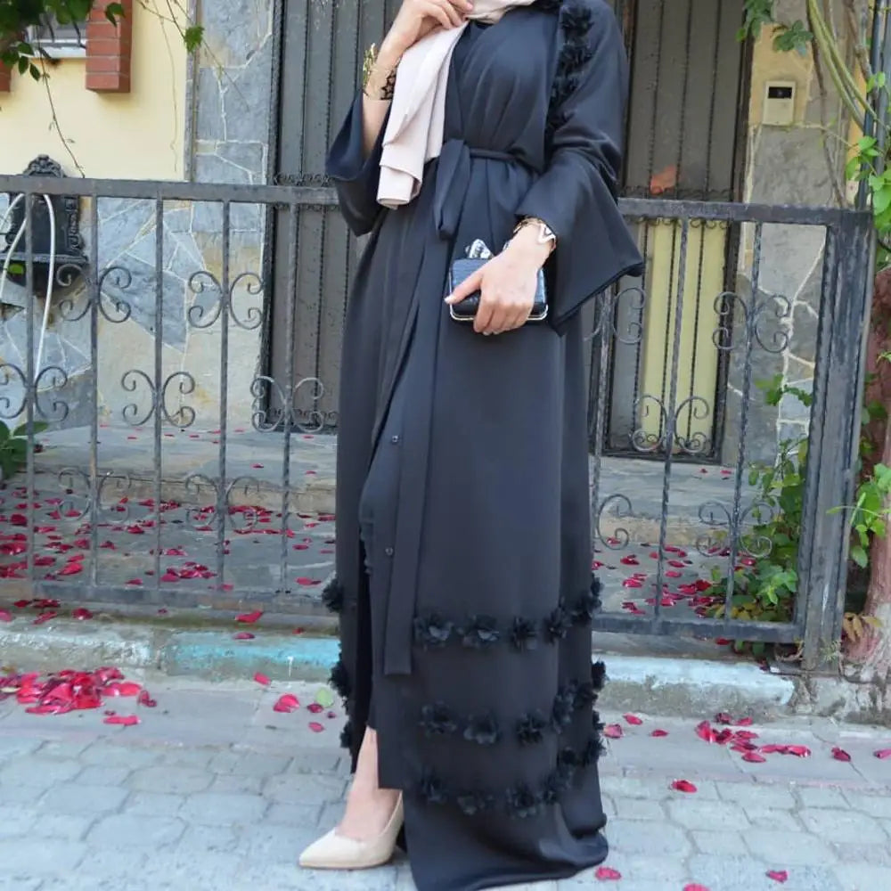 Elegant Full Length Muslim Abaya for women opened kimono cardigan appliques robes  female Muslims Dress Islamic dress