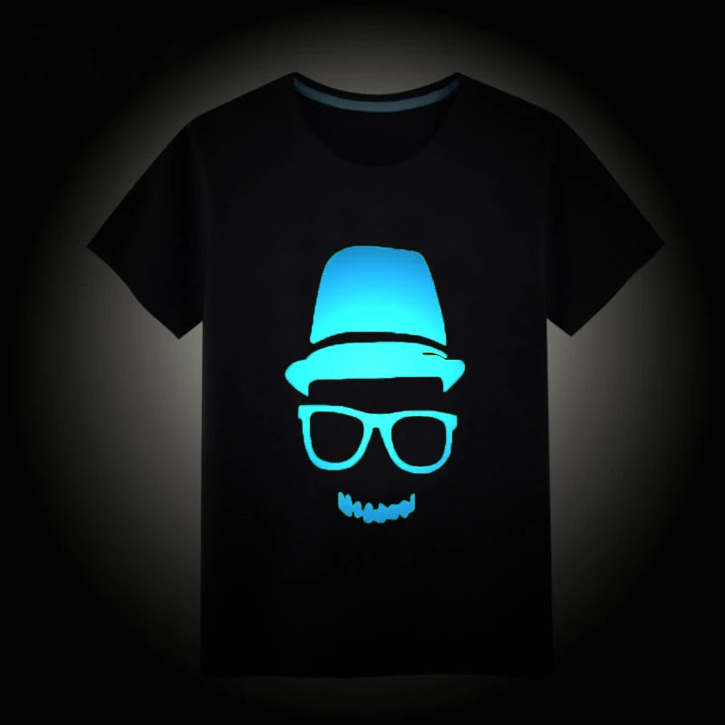 Kids height 100cm-160cm summer boys girls t shirt children tops Hip Hop Neon Print Party Club Night light punk teenager top tees