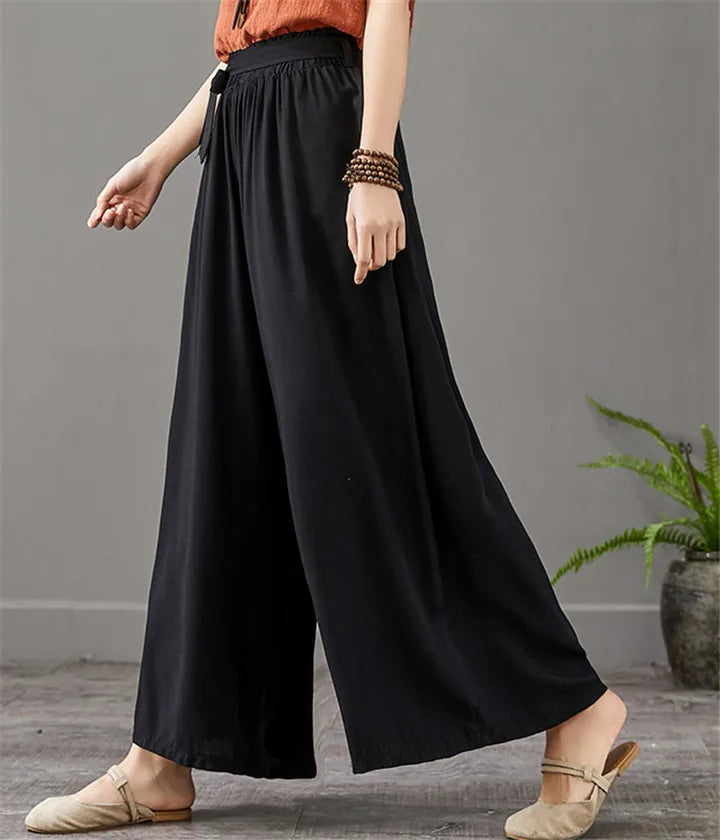 Women' Summer Casual Bohemian Wide Leg Pants  thin cotton linen Trousers fashion Skirts pants