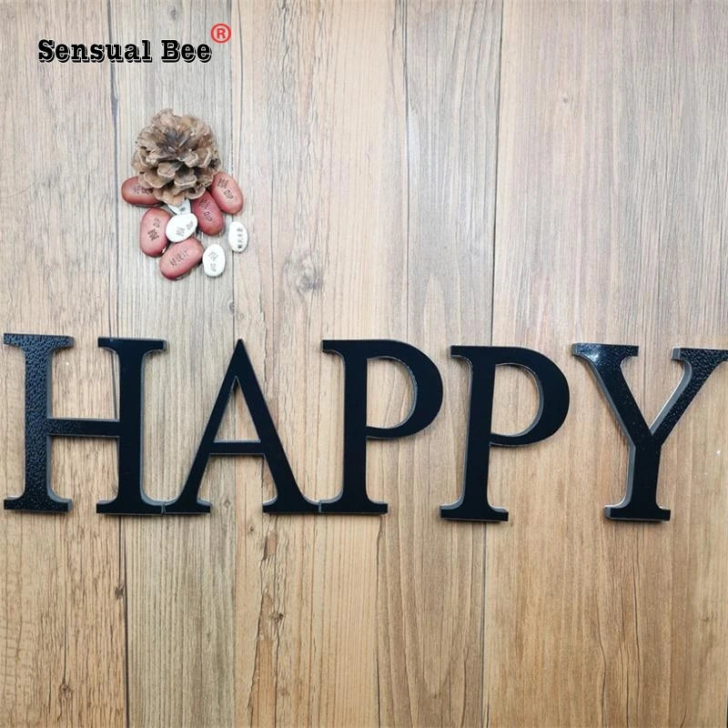 DIY English Letters Acrylic Mirror Surface Wall Sticker Black Alphabet Poster Home Decor Wedding Party Decoration Art Mural