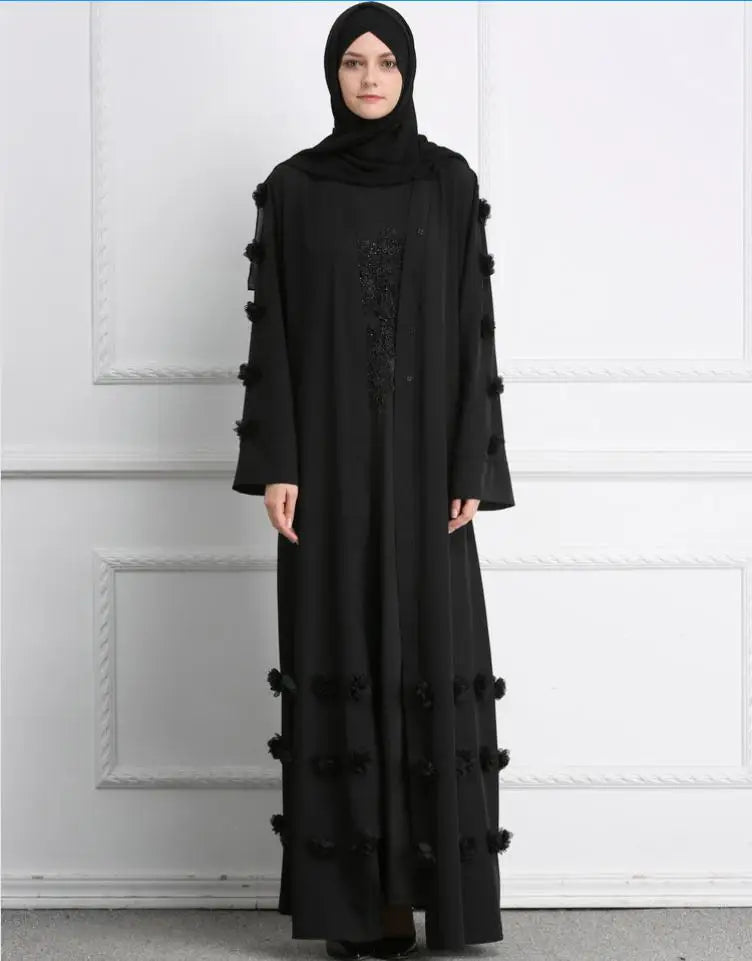 Elegant Full Length Muslim Abaya for women opened kimono cardigan appliques robes  female Muslims Dress Islamic dress
