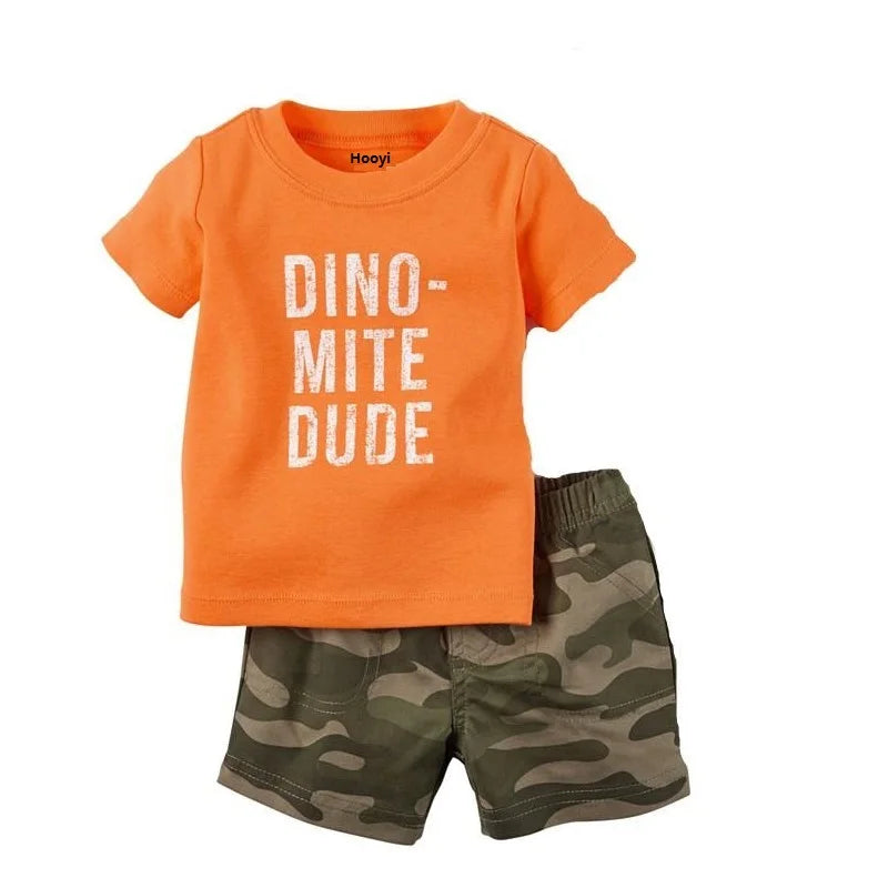 Baby Boys Clothes Suit Summer Dino T-Shirts + Camo Shorts Pants Sets Casual Boy Outfit Cotton Sets Tops 6 9 12 18 24M