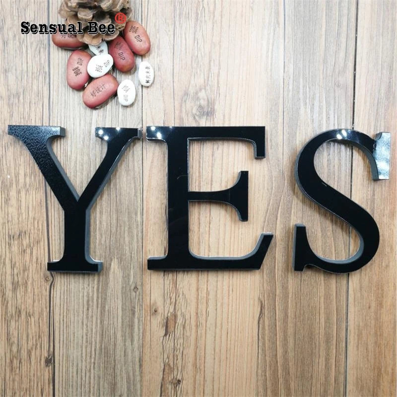 DIY English Letters Acrylic Mirror Surface Wall Sticker Black Alphabet Poster Home Decor Wedding Party Decoration Art Mural