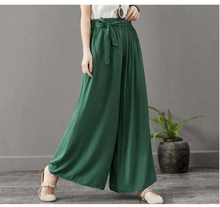 Women' Summer Casual Bohemian Wide Leg Pants  thin cotton linen Trousers fashion Skirts pants