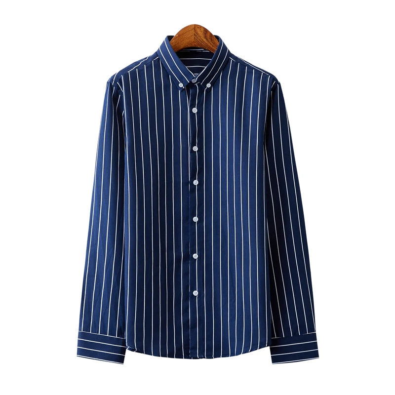Mens Business Casual Long Sleeved Shirt Men M- 5XL Plus Size Shirt Classic Striped Male Social Dress Shirts Outwear