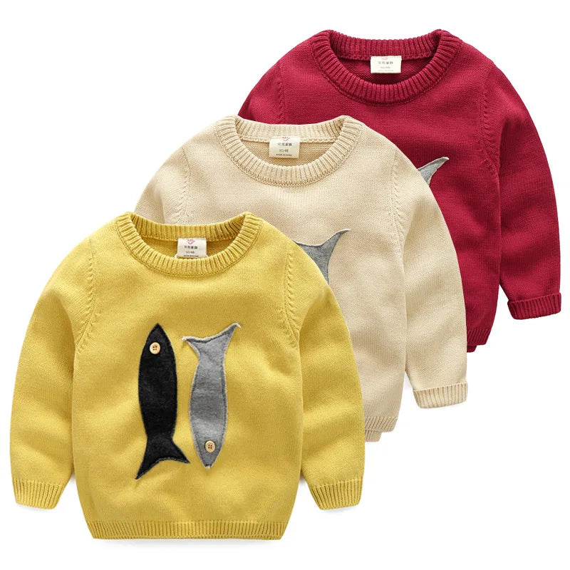 Spring Autumn Winter Teenage Christmas Gift O-Neck Knitted School Child Cartoon Baby Kids Boys Sweater