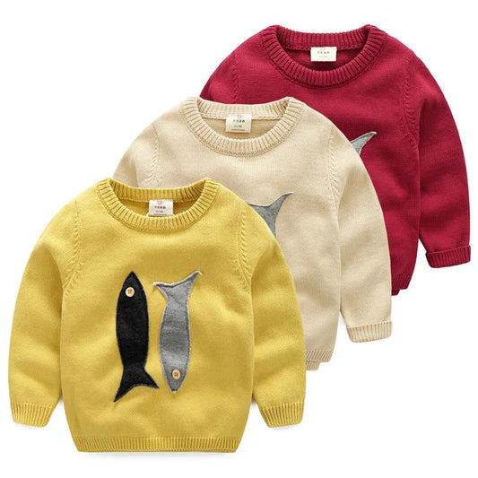 Spring Autumn Winter Teenage Christmas Gift O-Neck Knitted School Child Cartoon Baby Kids Boys Sweater