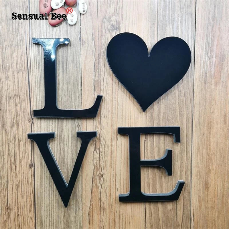 DIY English Letters Acrylic Mirror Surface Wall Sticker Black Alphabet Poster Home Decor Wedding Party Decoration Art Mural