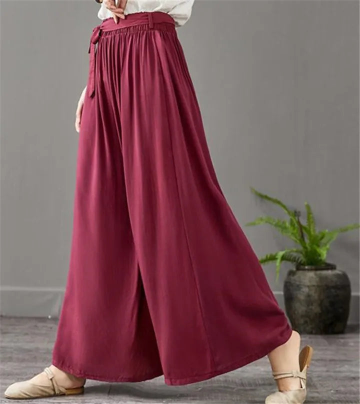 Women' Summer Casual Bohemian Wide Leg Pants  thin cotton linen Trousers fashion Skirts pants
