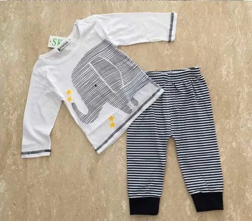 Spring Autumn Babe Boys Girl Clothing Sets Long Sleeved Cotton Elephant T-shirt Striped Pants Baby Boy Clothes Set
