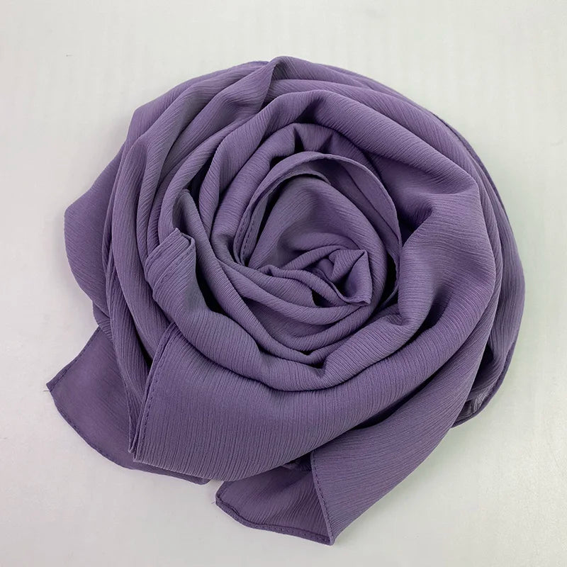 Women's Pleated Hijab Heavy Chiffon Scarf Wrap Solid Color Shawls Headband Muslim Hijabs Headscarf New Trendy