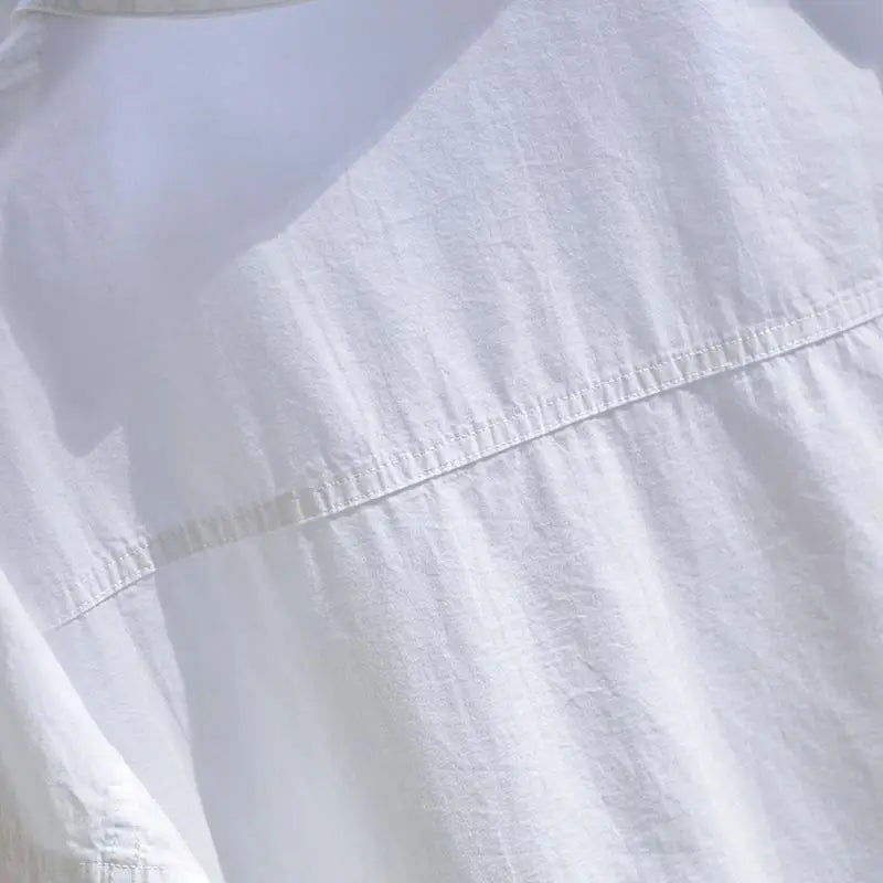 Shirts Womens  Korean Fashionable Double Pocket Long Sleeve Cotton White Tops Female  Boy Friend Style Trend Blouse