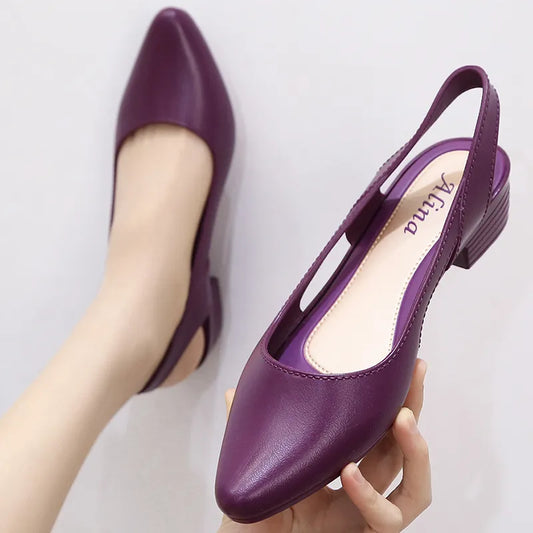 Sandals Women Pointed Toe Chunky Med High Heels Flip Flops Singback Casual Candy Skid proof Beach Shoes For Women