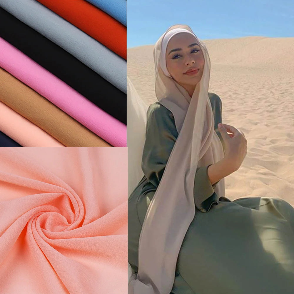 Chiffon Hijab Scarf 72*175cm Solid Color Muslim Fashion Shawl Headscarves For Women Islam Head Wraps Ladies Scarves Veil Ramadan