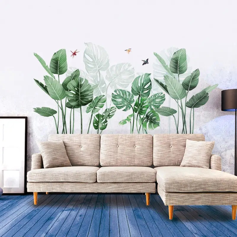 Fresh Green Grass Baseboard PVC 3D Wall stickers Wall Decals Wall Decor Palm Leaves Mural for Living Room Bathroom Kitchen