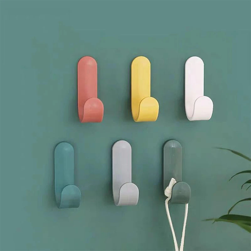Towel Hook Plastic Door Hanger Self Adhesive Wall Hanger Hat Racks Key Hanger Wall Organizer Home Decor Key Holder