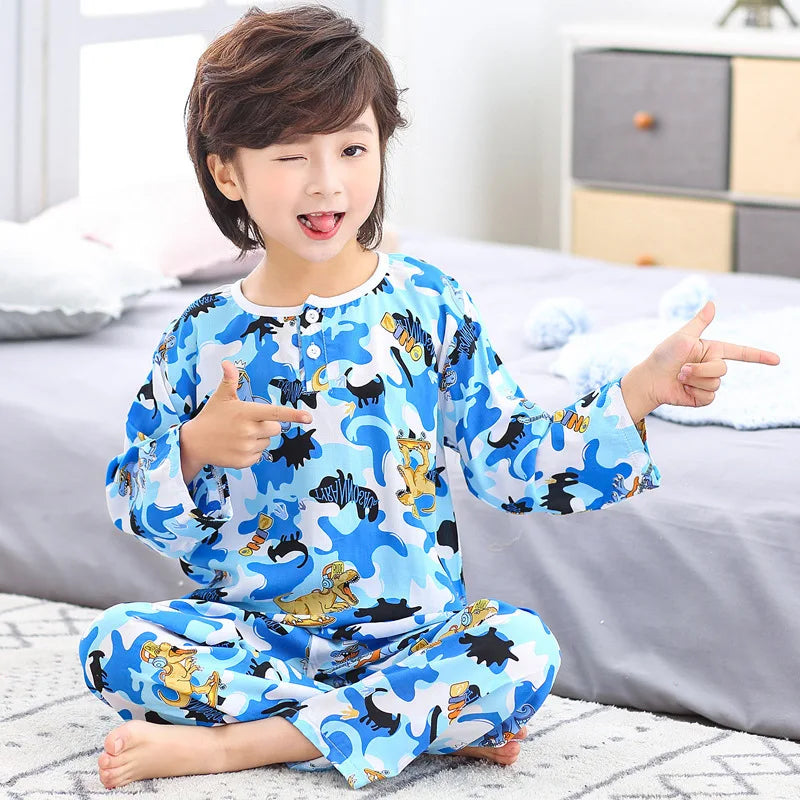 Teens Pijamas Boys Sleepwear 100% Cotton Long Sleeve Clothes Sets Cartoon 2Pieces Sets Pyjamas Kids Nightwear