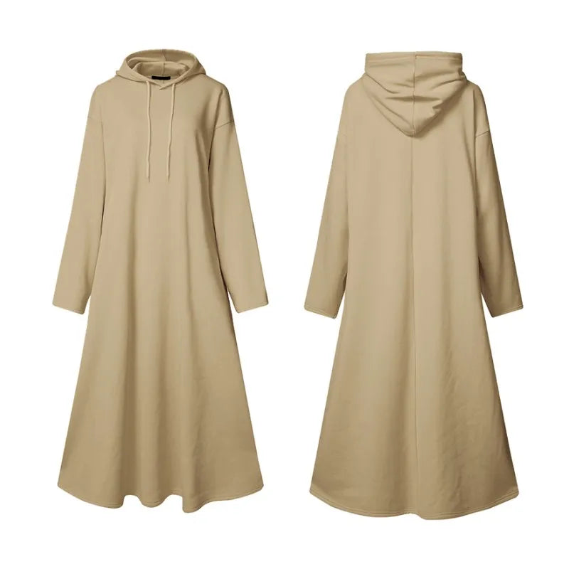 Stylish Hooded Hoodies Dress Women Autumn Sweatshirts Casual Long Sleeve Maxi  Female Solid Robe