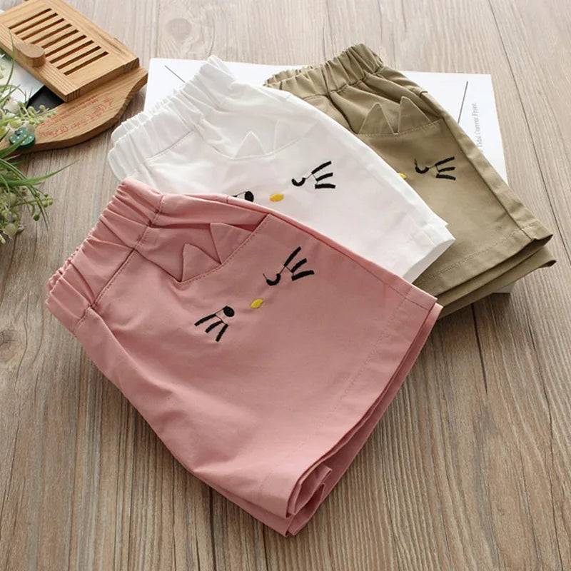 Children Fashion Cotton Embroidery Cartoon Solid Color Cotton Summer Shorts For Kids Baby Girls