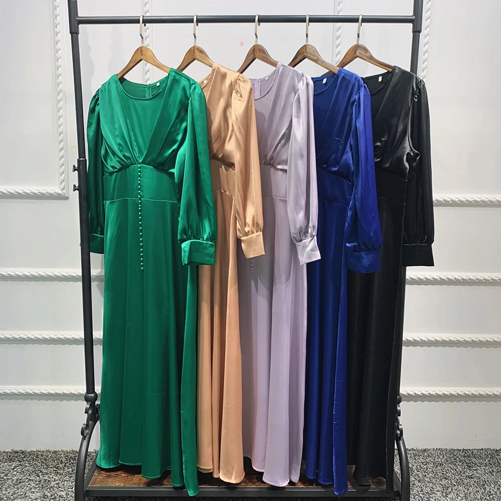Abaya Silky Satin Muslim Dress Islam Dress Abayas Women Vestidos Robe Longue Vetement Femme Musulman