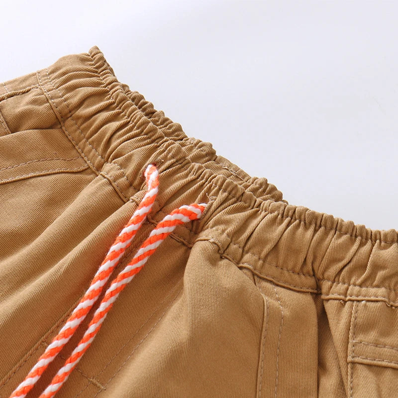 Spring Autumn Casual 3 4 6 8 10 Years Children's Solid Trousers Big Pocket Drawstring Long Cargo Pants For Kids Baby Boys