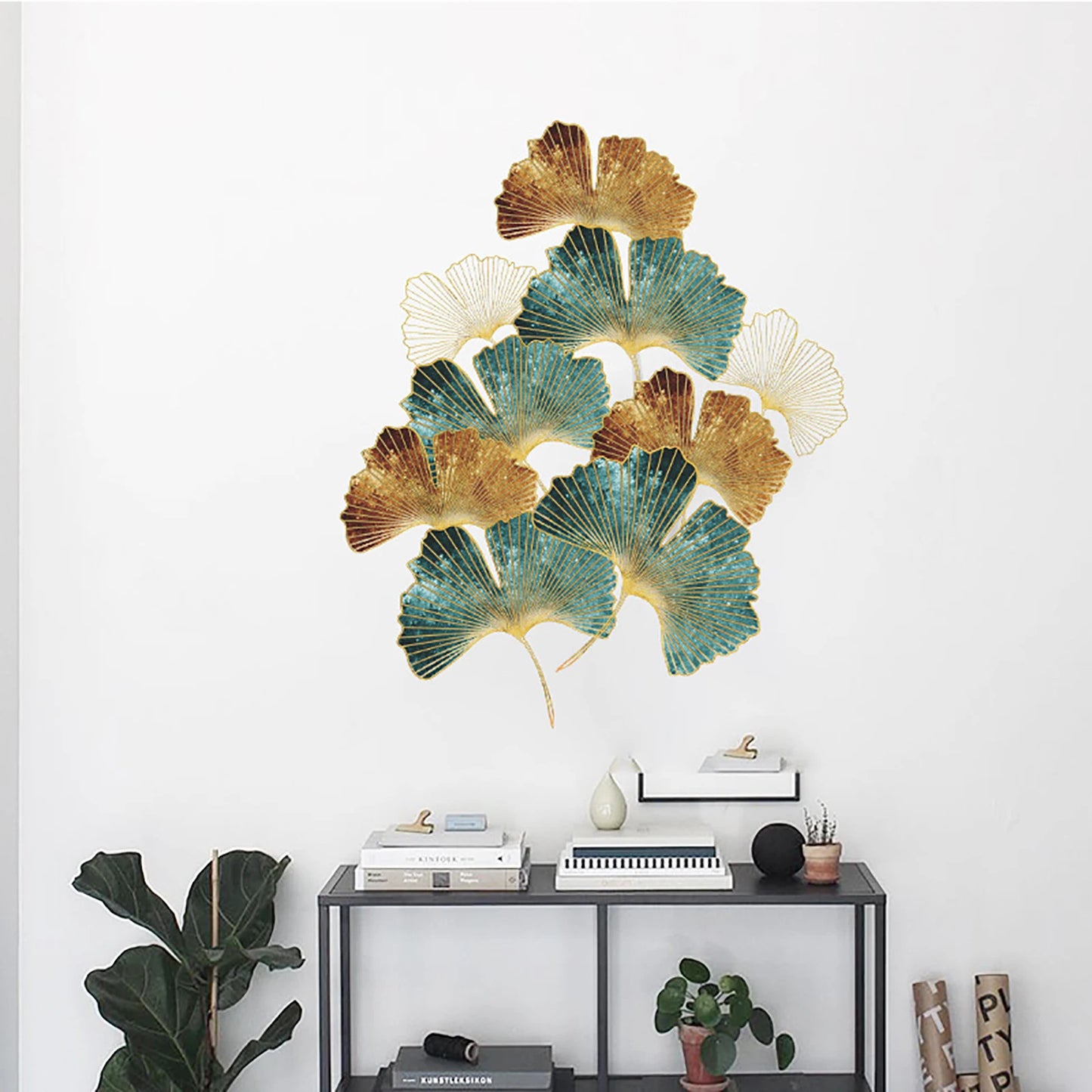 Modern Wrought Wall Hanging Ginkgo Leaf Crafts Decoration Home Background Wall Sticker Porch Metal Mural Accessories