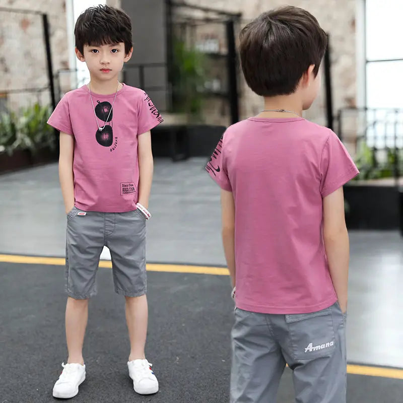 summer Teenager Boys Clothes Casual Outfit Kids Tracksuit Child t shirt + shorts hot pant