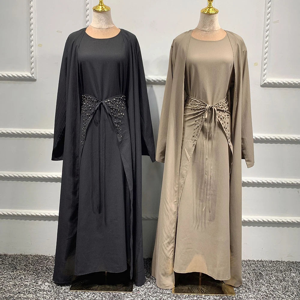 Open Abaya Islam Arabic Muslim Sets Hijab Prayer Long Dress For Women Robe Longue Kimono Femme Musulmane