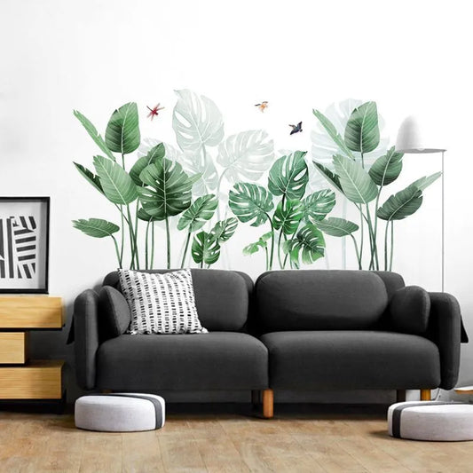 Fresh Green Grass Baseboard PVC 3D Wall stickers Wall Decals Wall Decor Palm Leaves Mural for Living Room Bathroom Kitchen