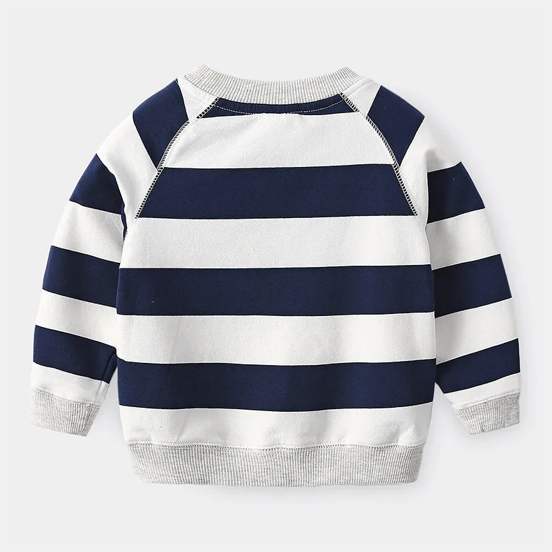 Spring Autumn Fashion 2 3 4 5 6 7 8 9 10 Years Long Sleeve Striped Print Pullover Handsome Sweatshirt For Kids Baby Boy