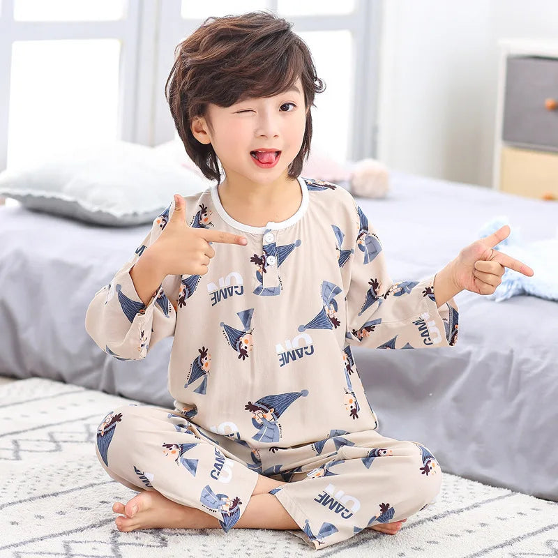 Teens Pijamas Boys Sleepwear 100% Cotton Long Sleeve Clothes Sets Cartoon 2Pieces Sets Pyjamas Kids Nightwear