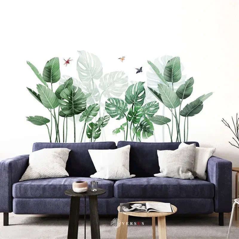 Fresh Green Grass Baseboard PVC 3D Wall stickers Wall Decals Wall Decor Palm Leaves Mural for Living Room Bathroom Kitchen